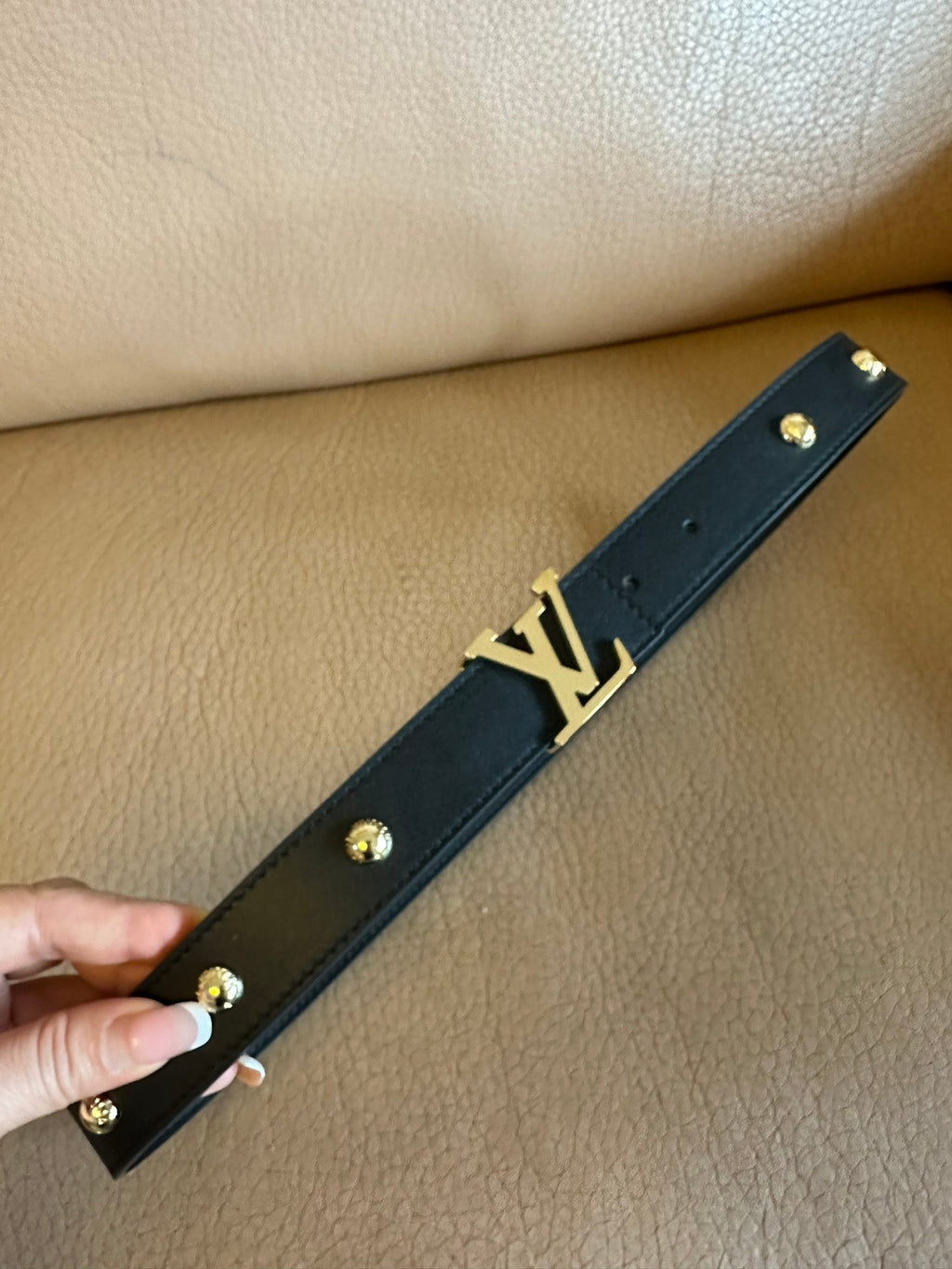 LOUIS VUITTON LV Initiales Studs 30mm Reversible Belt Gold Buckle Black Leather