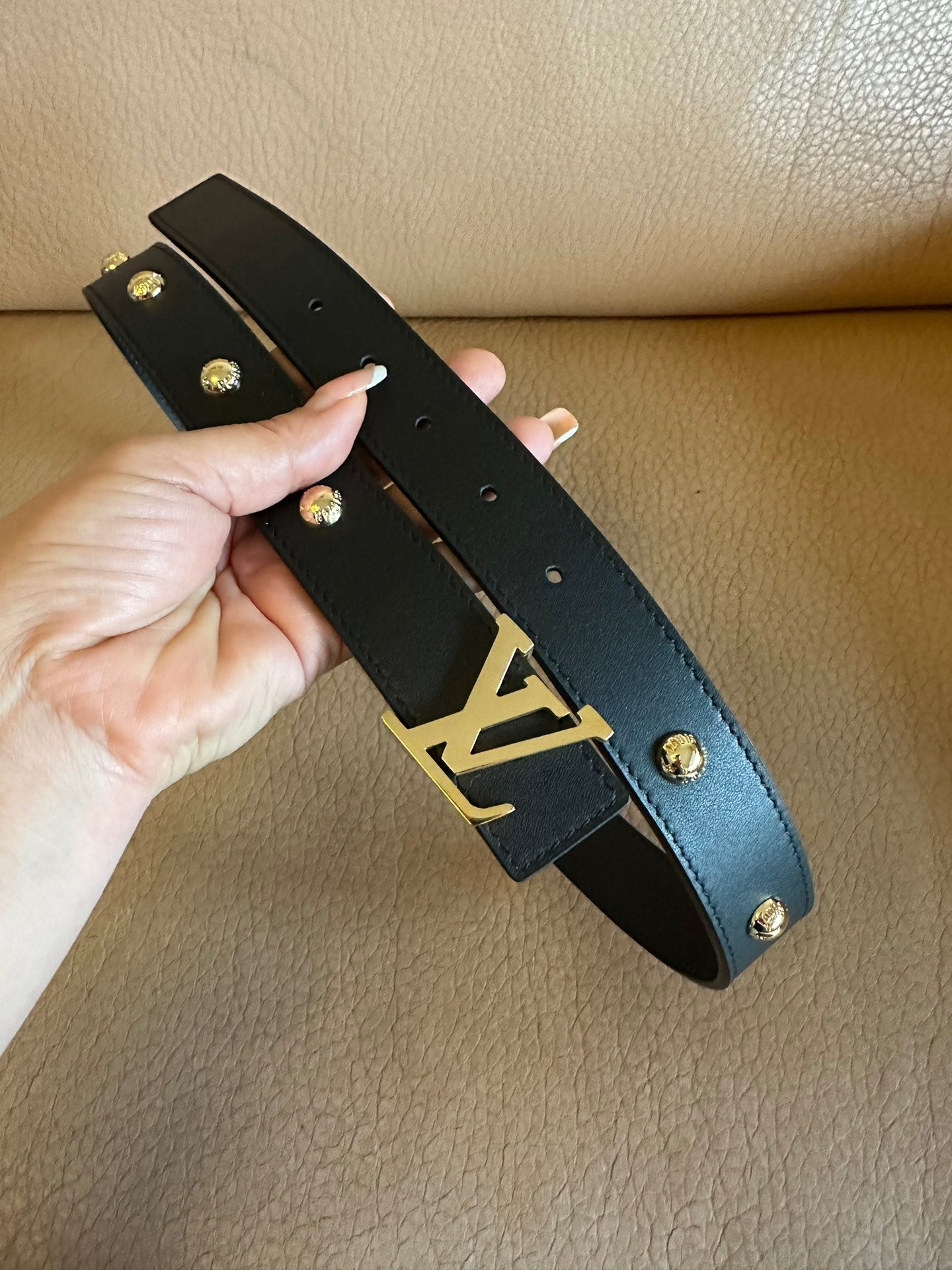 LOUIS VUITTON LV INITIALES STUDS 30 MM REVERSIBLE BELT IN BLACK CALFSKIN GOLD HARDWARE