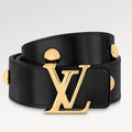 LOUIS VUITTON LV INITIALES STUDS 30 MM REVERSIBLE BELT IN BLACK CALFSKIN GOLD HARDWARE
