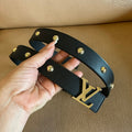 LOUIS VUITTON LV Initiales Studs 30mm Reversible Belt Gold Buckle Black Leather