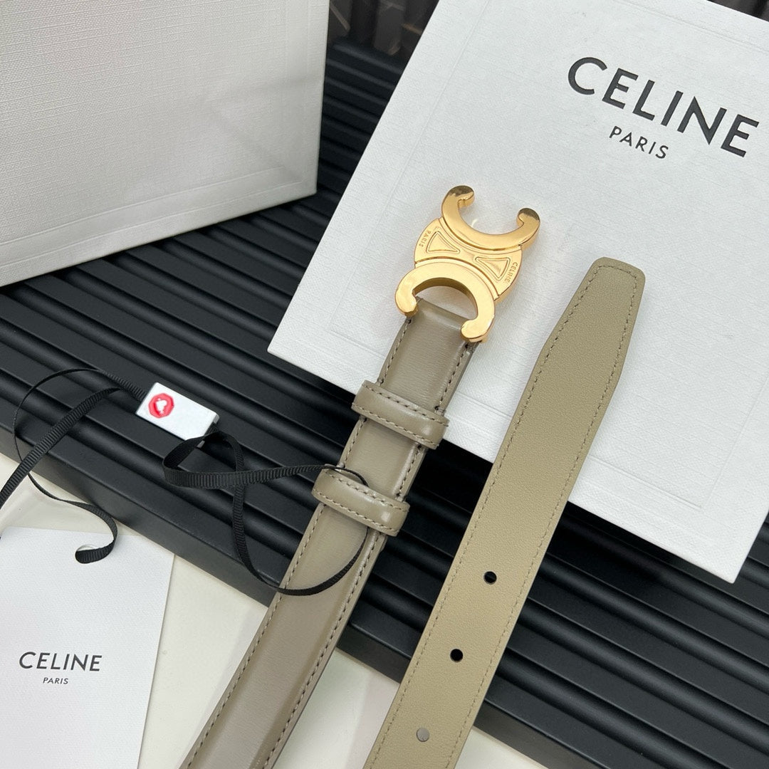 CELINE CL TRIOMPHE 25 MM BELT IN OLIVE GREEN CALFSKIN GOLD HARDWARE