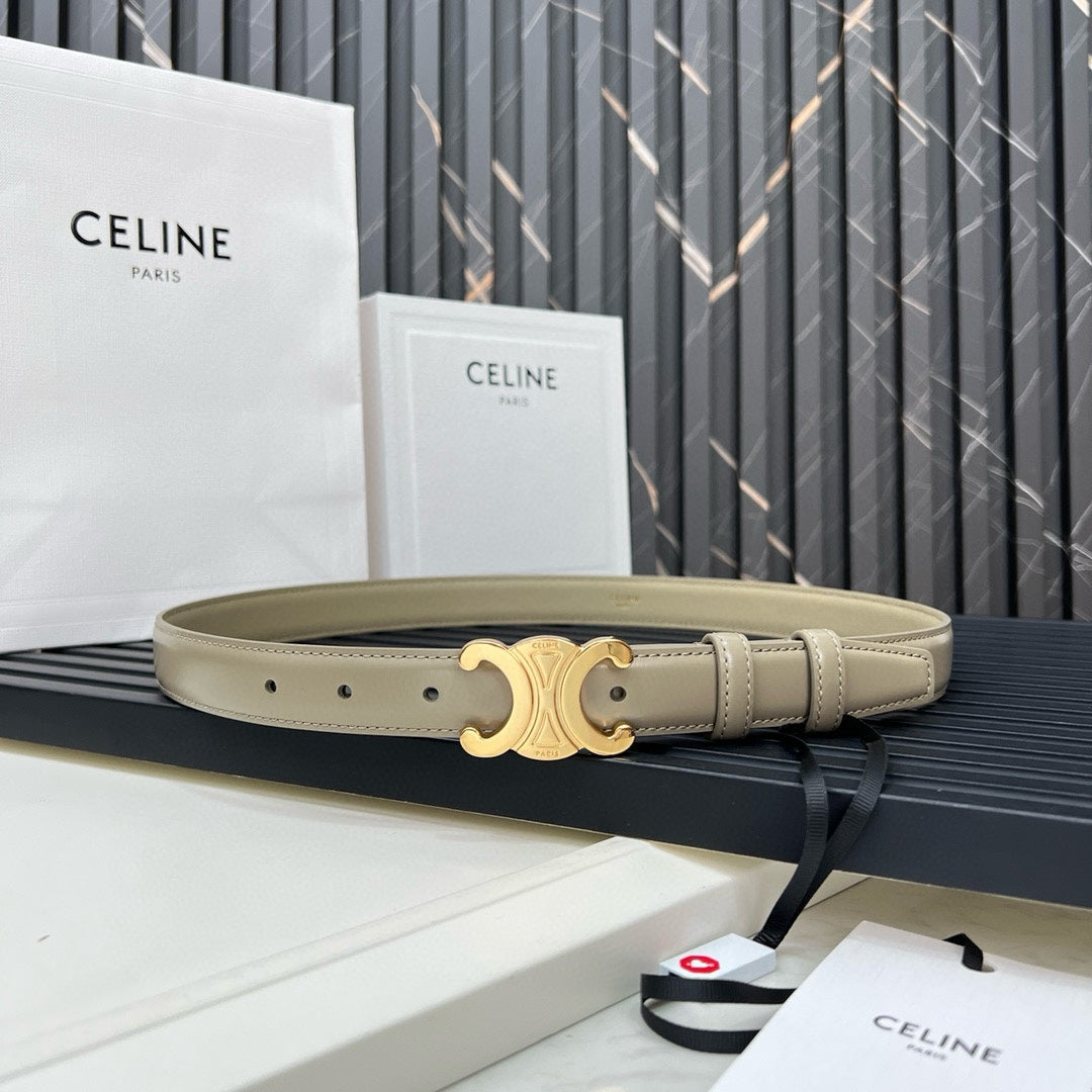 CELINE CL TRIOMPHE 25 MM BELT IN OLIVE GREEN CALFSKIN GOLD HARDWARE