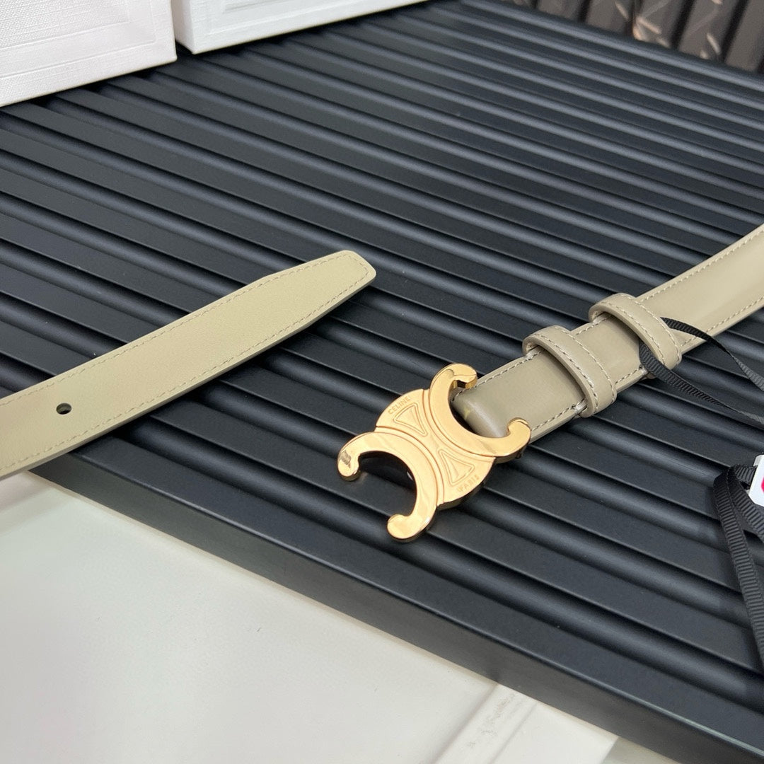 CELINE CL TRIOMPHE 25 MM BELT IN OLIVE GREEN CALFSKIN GOLD HARDWARE
