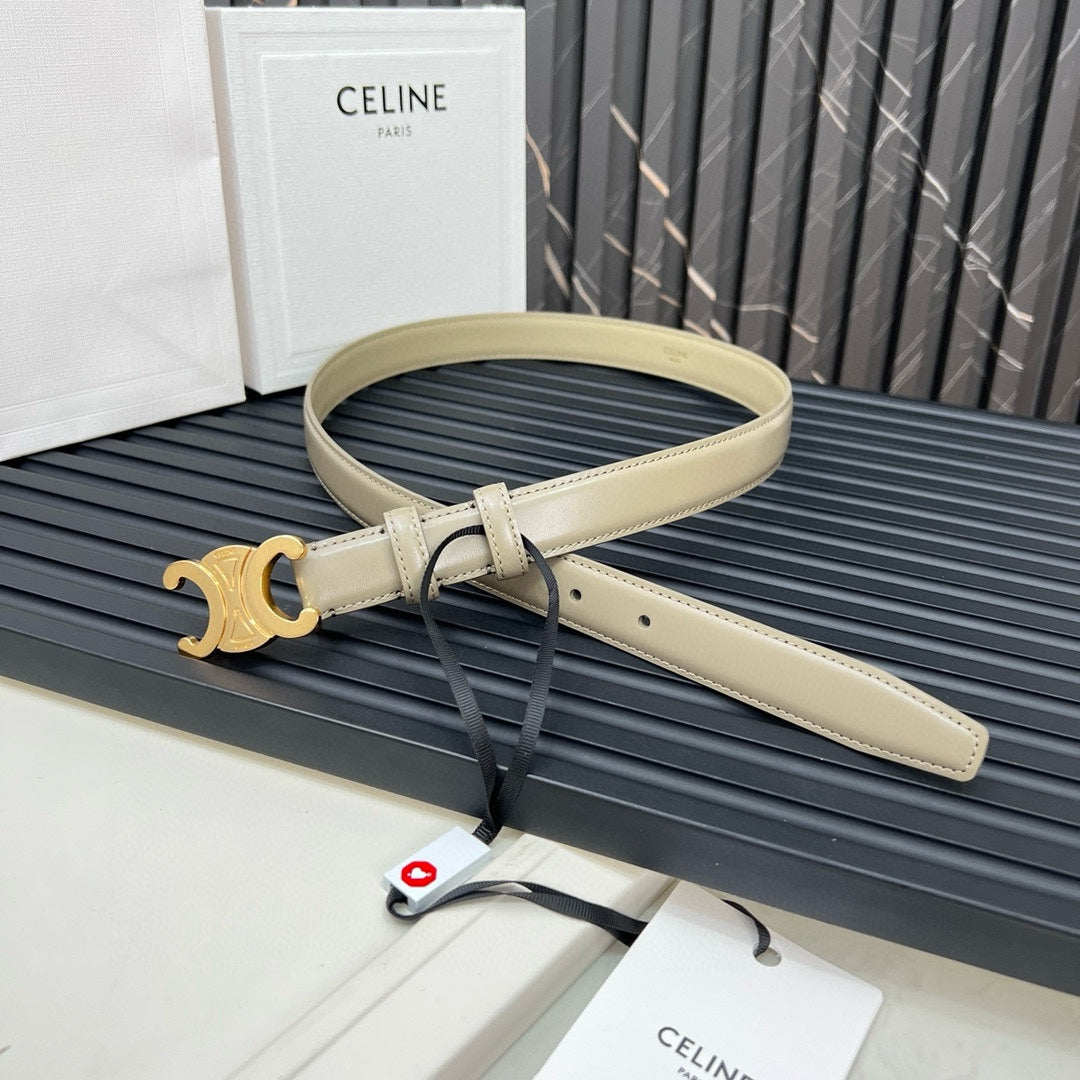 CELINE CL TRIOMPHE 25 MM BELT IN OLIVE GREEN CALFSKIN GOLD HARDWARE