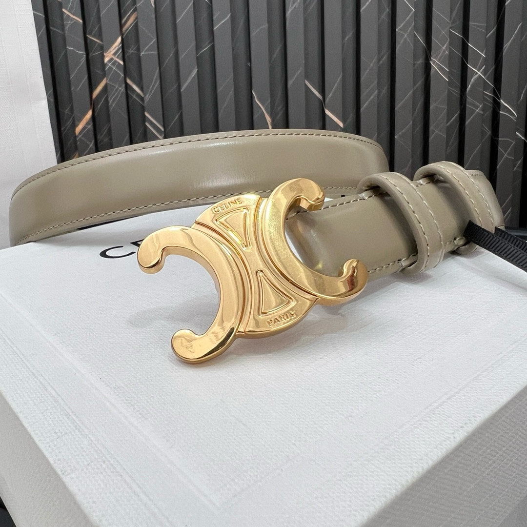 CELINE CL TRIOMPHE 25 MM BELT IN OLIVE GREEN CALFSKIN GOLD HARDWARE