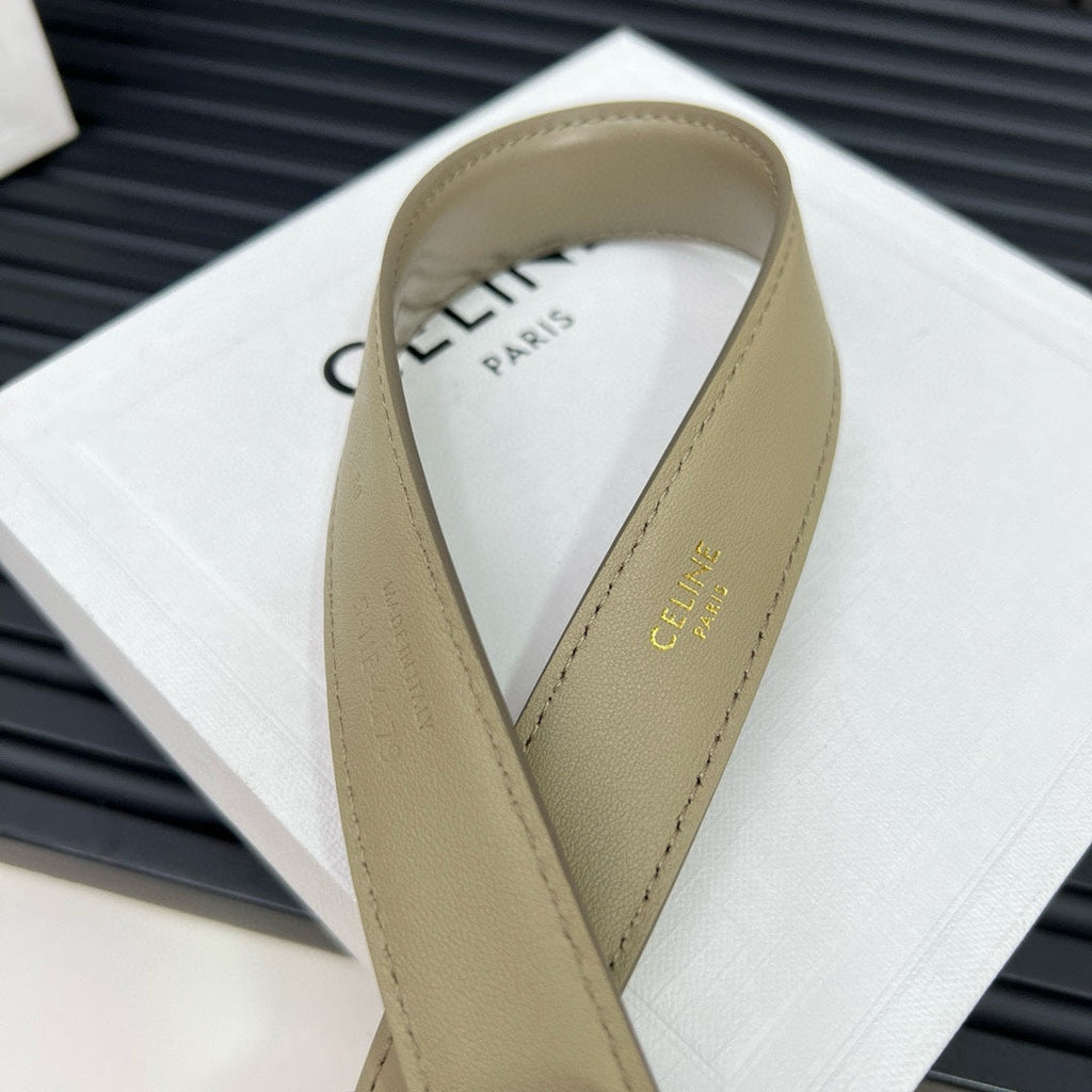CELINE CL TRIOMPHE 25 MM BELT IN OLIVE GREEN CALFSKIN GOLD HARDWARE