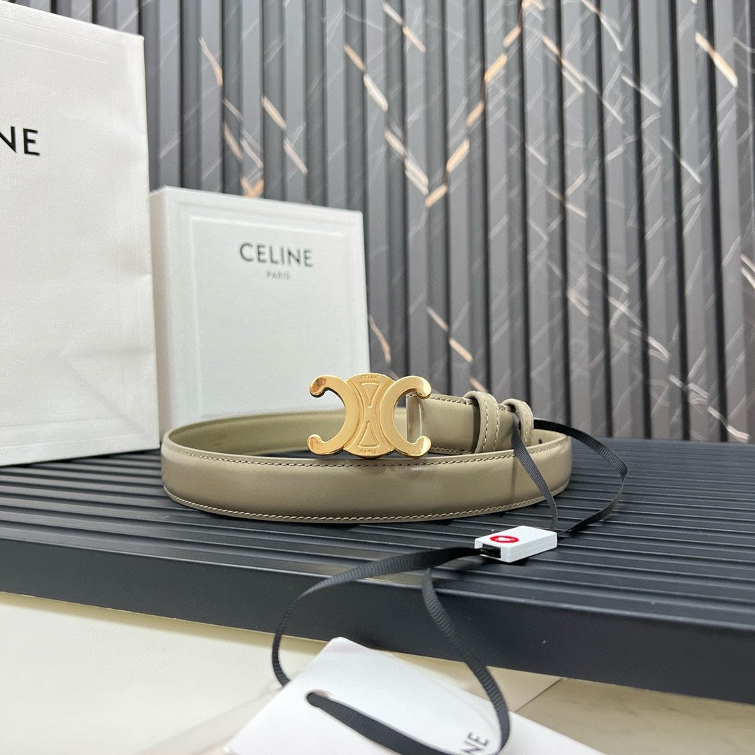 CELINE CL TRIOMPHE 25 MM BELT IN OLIVE GREEN CALFSKIN GOLD HARDWARE