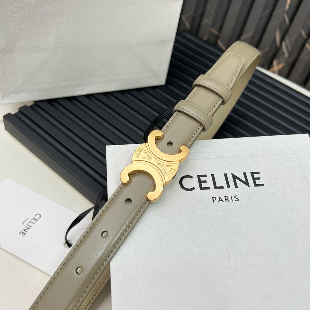 CELINE CL TRIOMPHE 25 MM BELT IN OLIVE GREEN CALFSKIN GOLD HARDWARE
