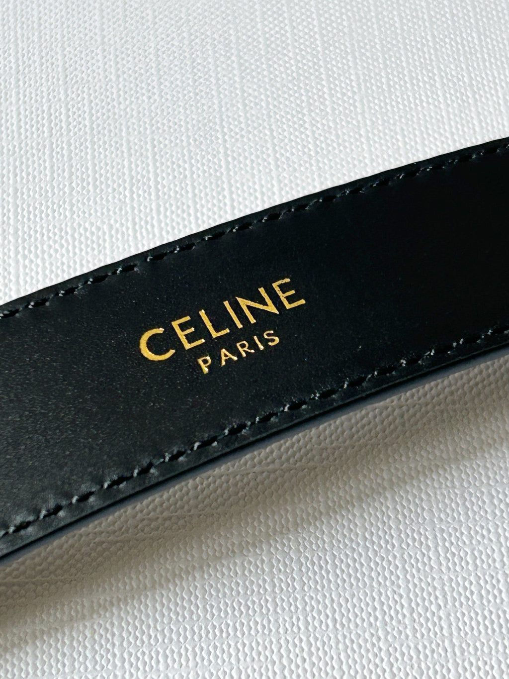 CELINE TRIOMPHE BELT 24MM IN BLACK CALFSKIN WITH LEATHER BUCKLE GOLD HARDWARE