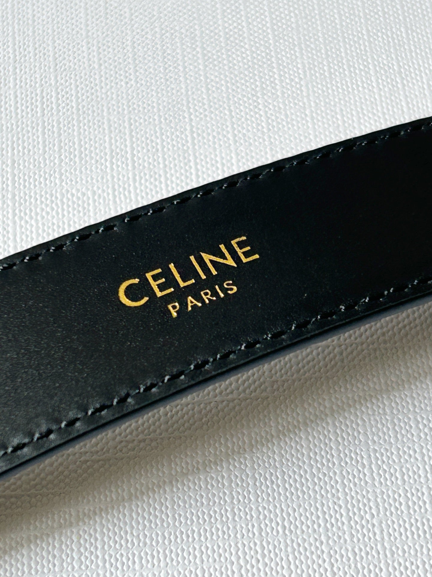 CELINE TRIOMPHE BELT 24MM IN BLACK CALFSKIN WITH LEATHER BUCKLE GOLD HARDWARE