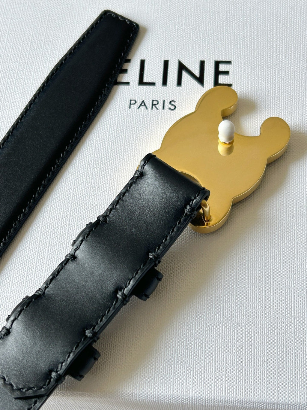 CELINE TRIOMPHE BELT 24MM IN BLACK CALFSKIN WITH LEATHER BUCKLE GOLD HARDWARE