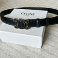 CELINE TRIOMPHE BELT 24MM IN BLACK CALFSKIN WITH LEATHER BUCKLE GOLD HARDWARE