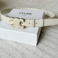 CELINE TRIOMPHE BELT 24MM IN WHITE CALFSKIN WITH LEATHER BUCKLE