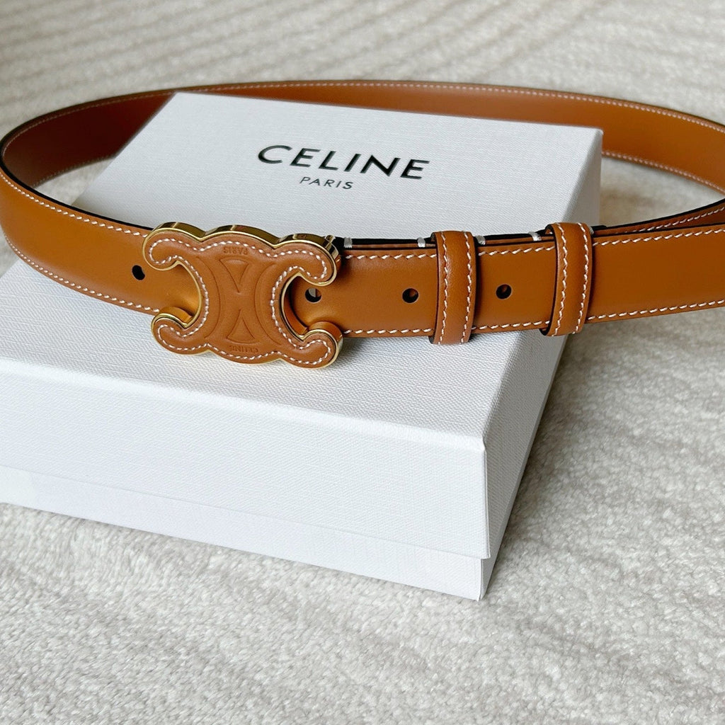 CELINE TRIOMPHE BELT 24MM IN BROWN CALFSKIN WITH LEATHER BUCKLE