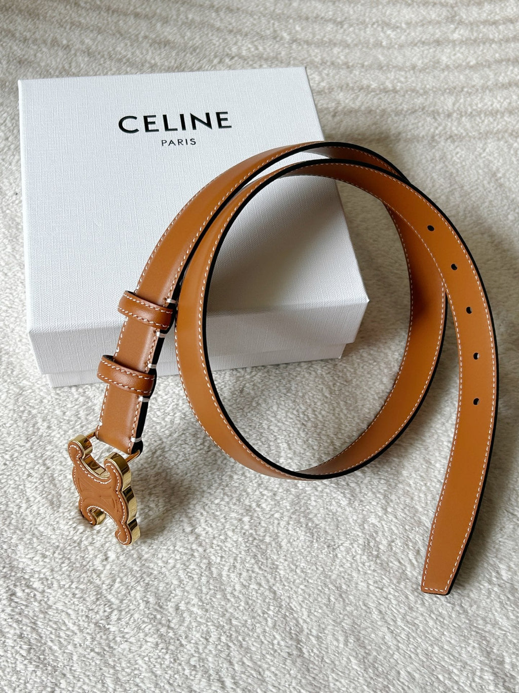CELINE TRIOMPHE BELT 24MM IN BROWN CALFSKIN WITH LEATHER BUCKLE