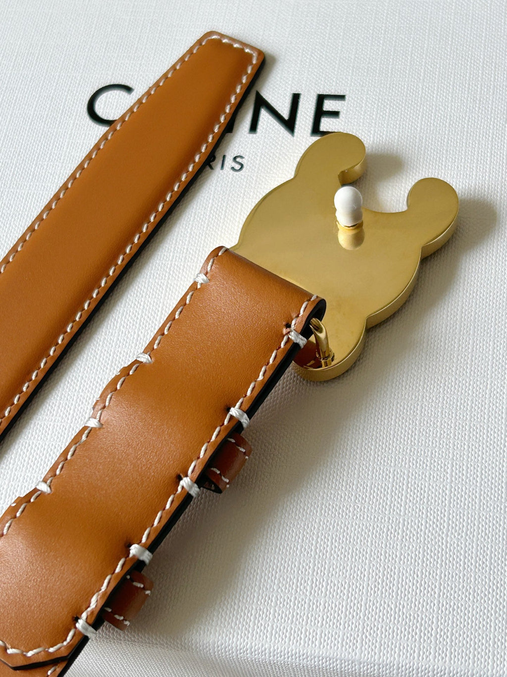CELINE TRIOMPHE BELT 24MM IN BROWN CALFSKIN WITH LEATHER BUCKLE