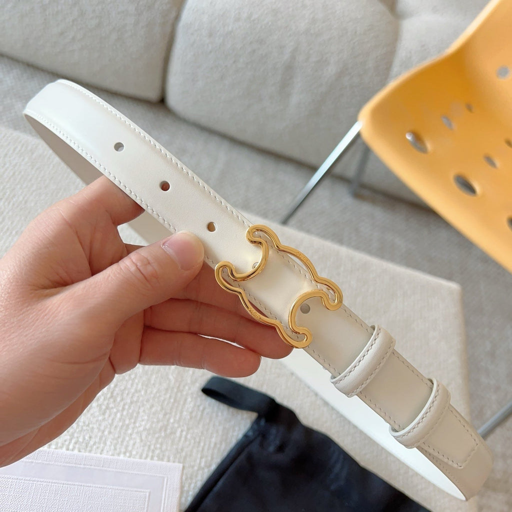 CELINE BELT 25MM TRIOMPHE LOGO CUT-OUT IN WHITE SMOOTH CALFSKIN WITH GOLD BUCKLE
