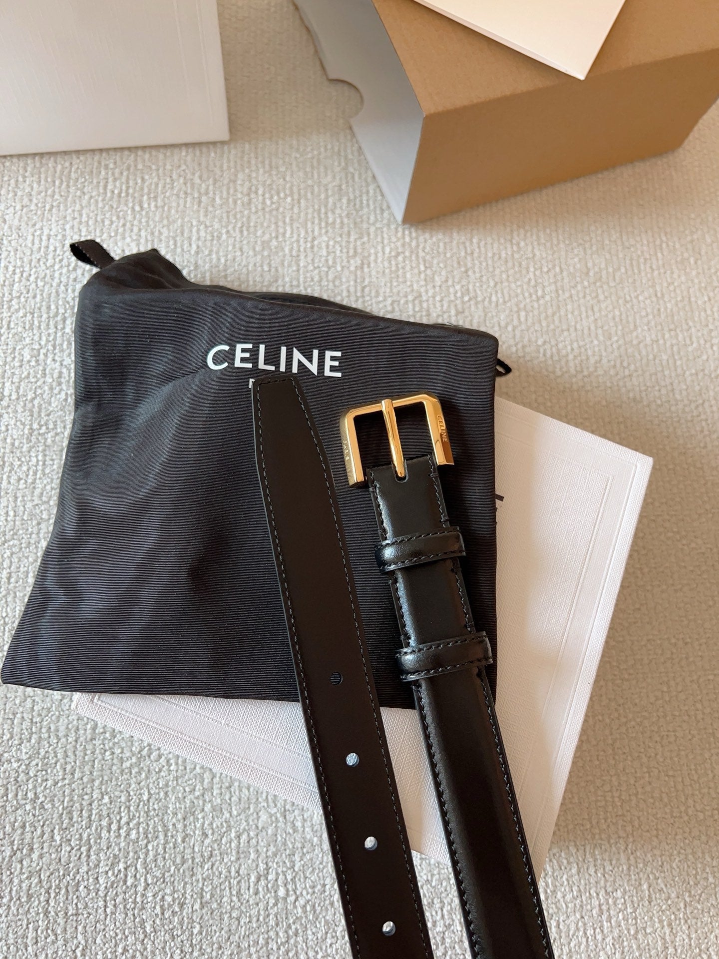 CELINE 25S BELT 25MM IN BLACK CALFSKIN GOLD HARDWARE 561796