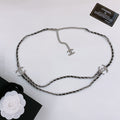 CHANEL CHAIN BELT IN SILVER METAL INTERWOVEN WITH CALFSKIN STRAPS