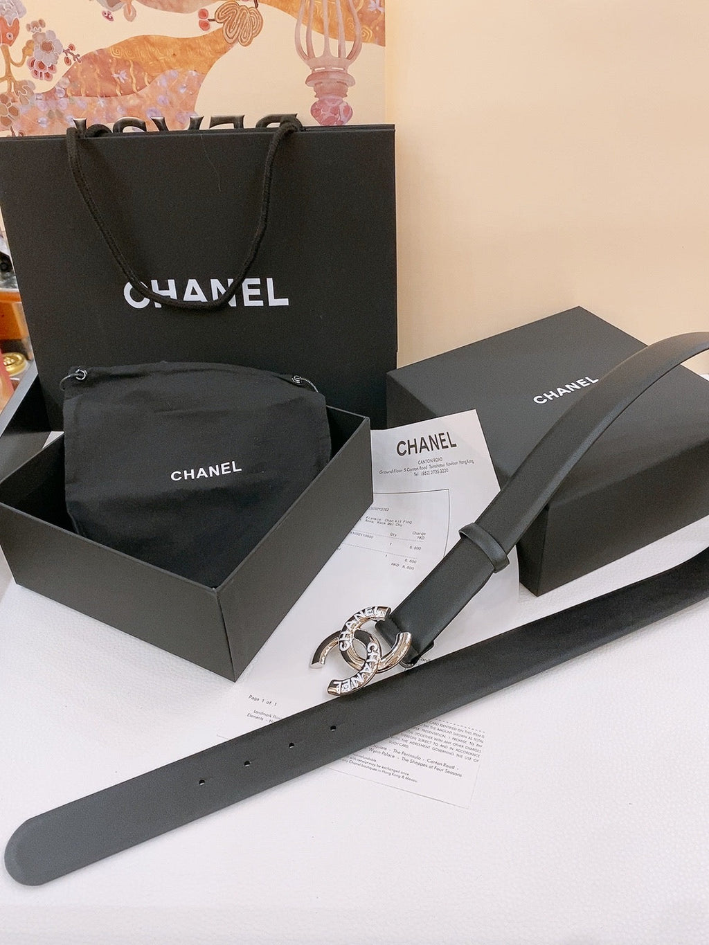 CHANEL DOUBLE C BELT 40MM IN BLACK CALFSKIN SILVER BUCKLE EMBOSSED WHITE LOGO
