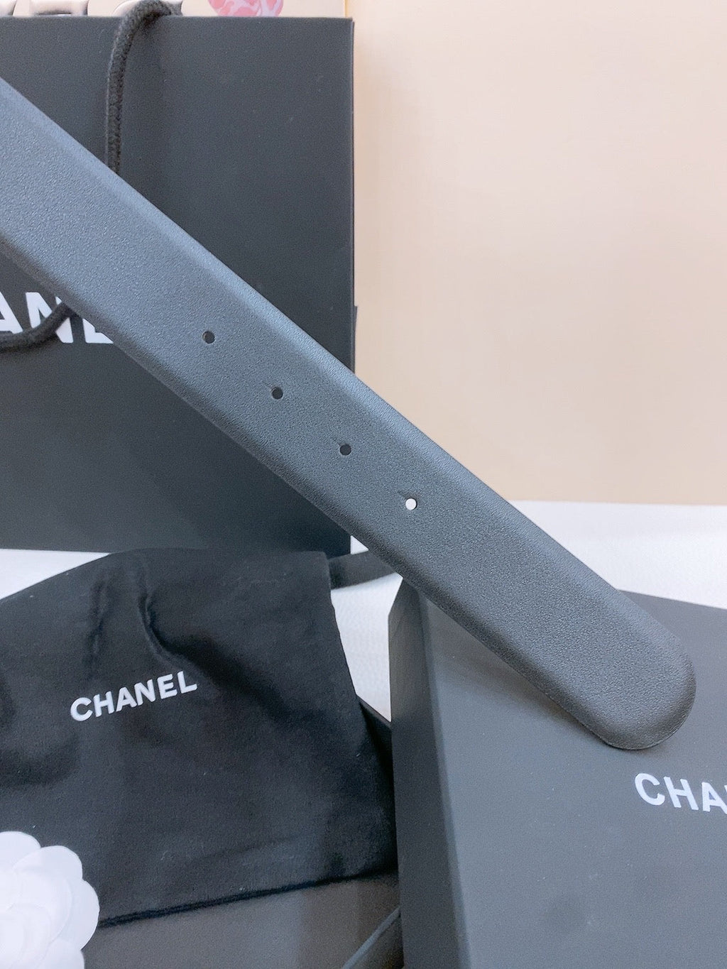 CHANEL DOUBLE C BELT 40MM IN BLACK CALFSKIN GOLD BUCKLE EMBOSSED BLACK LOGO