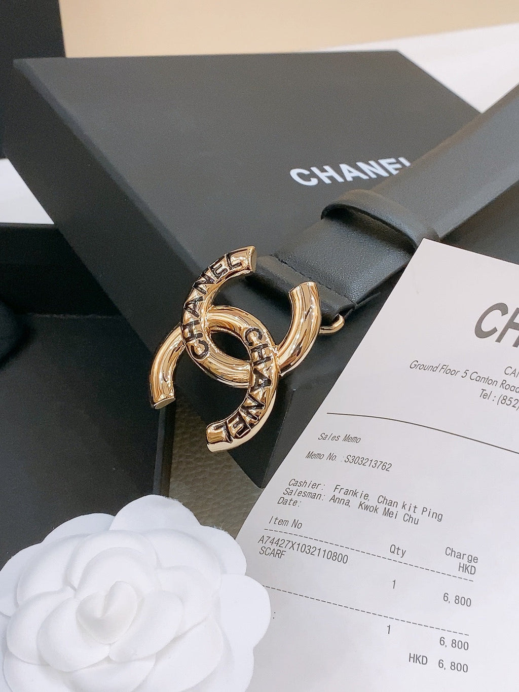 CHANEL DOUBLE C BELT 30MM IN BLACK CALFSKIN GOLD BUCKLE EMBOSSED LOGO