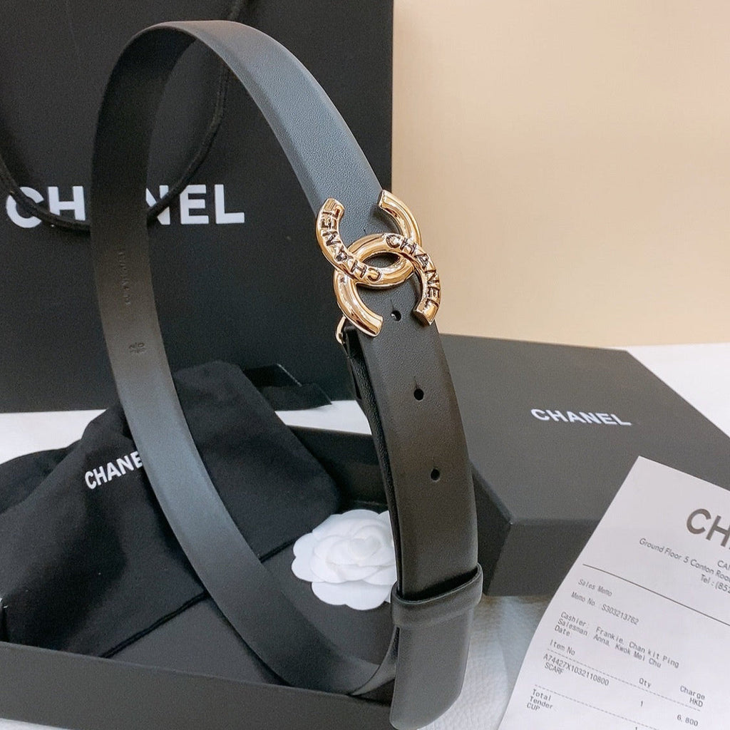 CHANEL DOUBLE C BELT 30MM IN BLACK CALFSKIN GOLD BUCKLE EMBOSSED LOGO