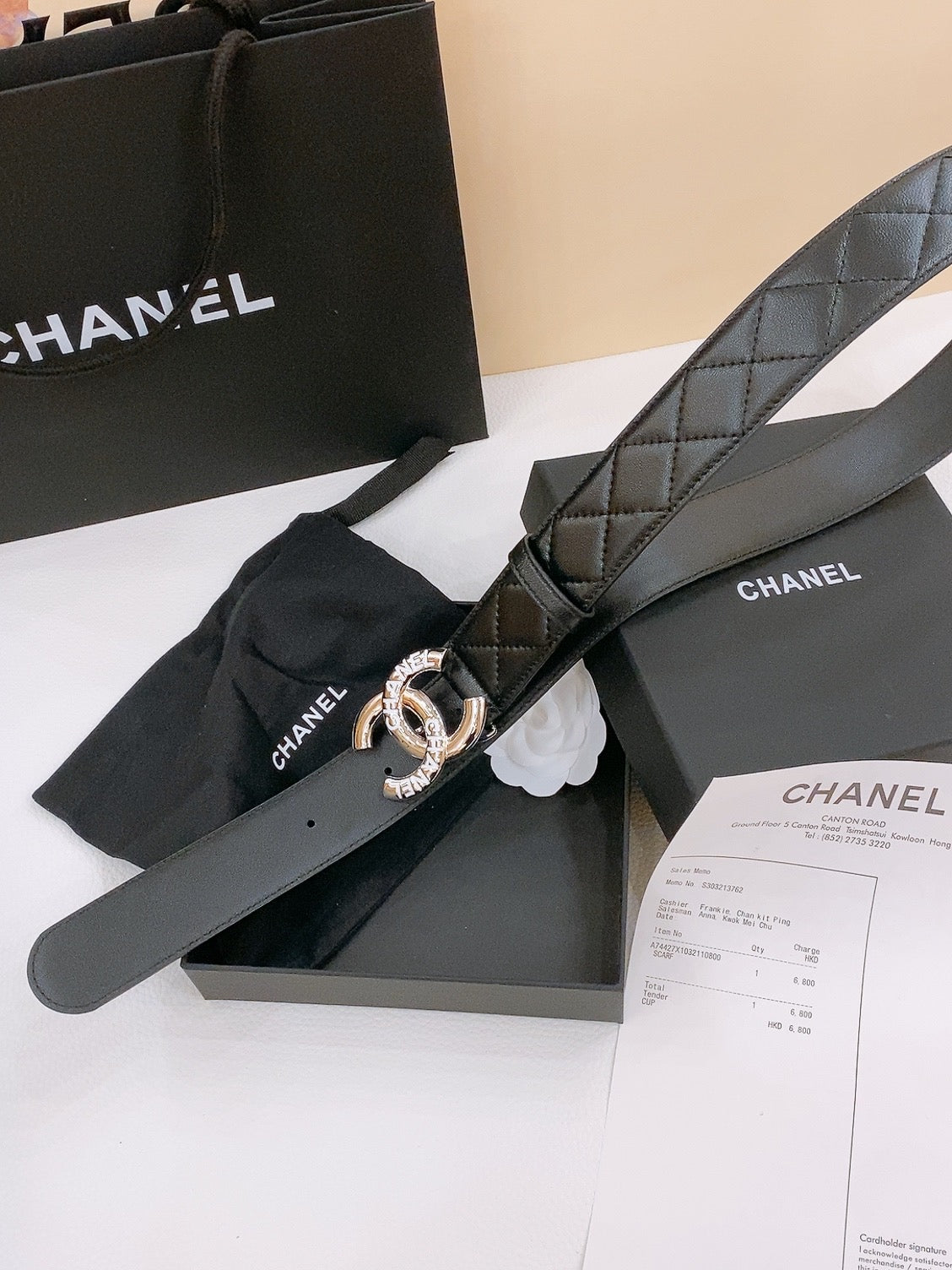 CHANEL DOUBLE C BELT 40MM IN BLACK QUILTED LAMBSKIN SILVER RESIN BUCKLE