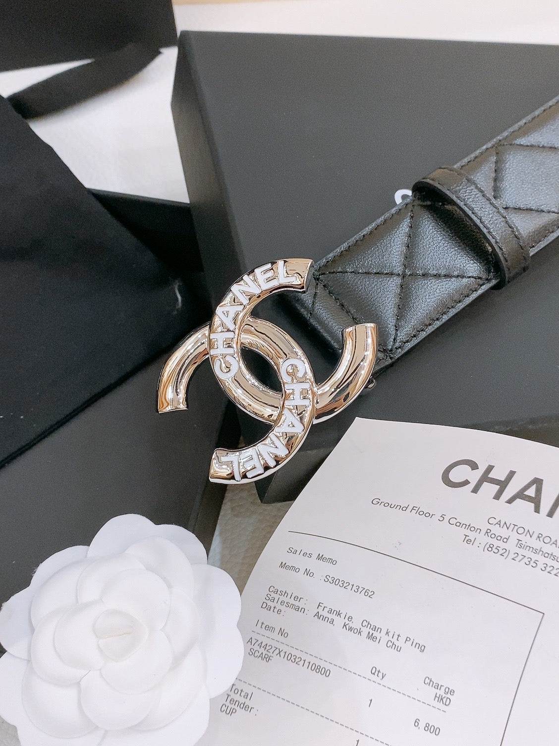 CHANEL DOUBLE C BELT 40MM IN BLACK QUILTED LAMBSKIN SILVER RESIN BUCKLE