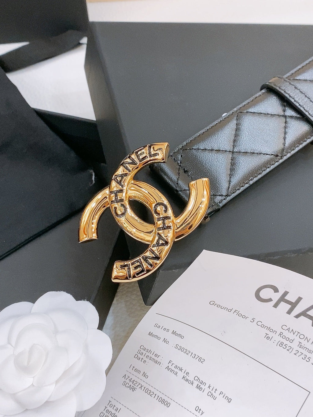 CHANEL DOUBLE C BELT 40MM IN BLACK QUILTED LAMBSKIN GOLD BUCKLE EMBOSSED LOGO