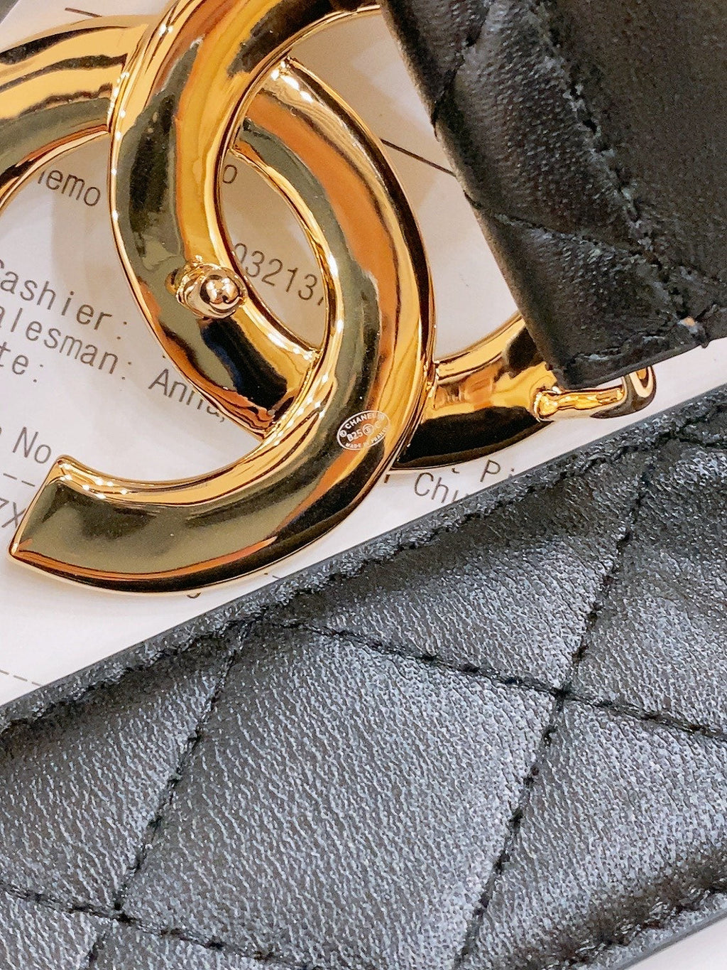 CHANEL DOUBLE C BELT 40MM IN BLACK QUILTED LAMBSKIN GOLD BUCKLE EMBOSSED LOGO