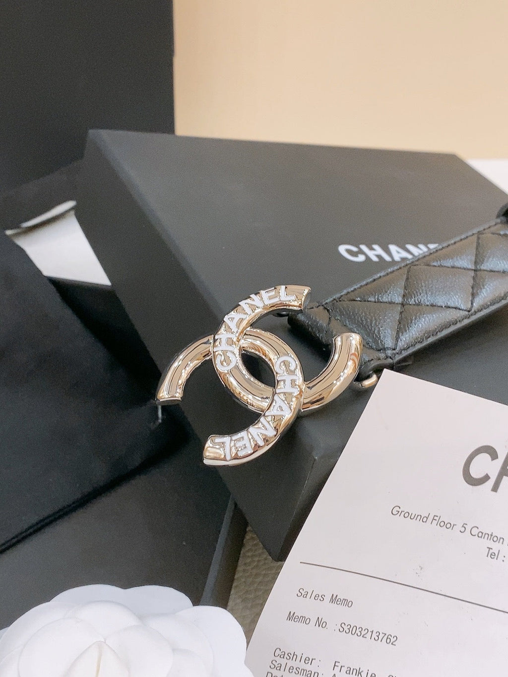 CHANEL DOUBLE C BELT 30MM IN BLACK QUILTED LAMBSKIN WITH SILVER RESIN BUCKLE EMBOSSED LOGO