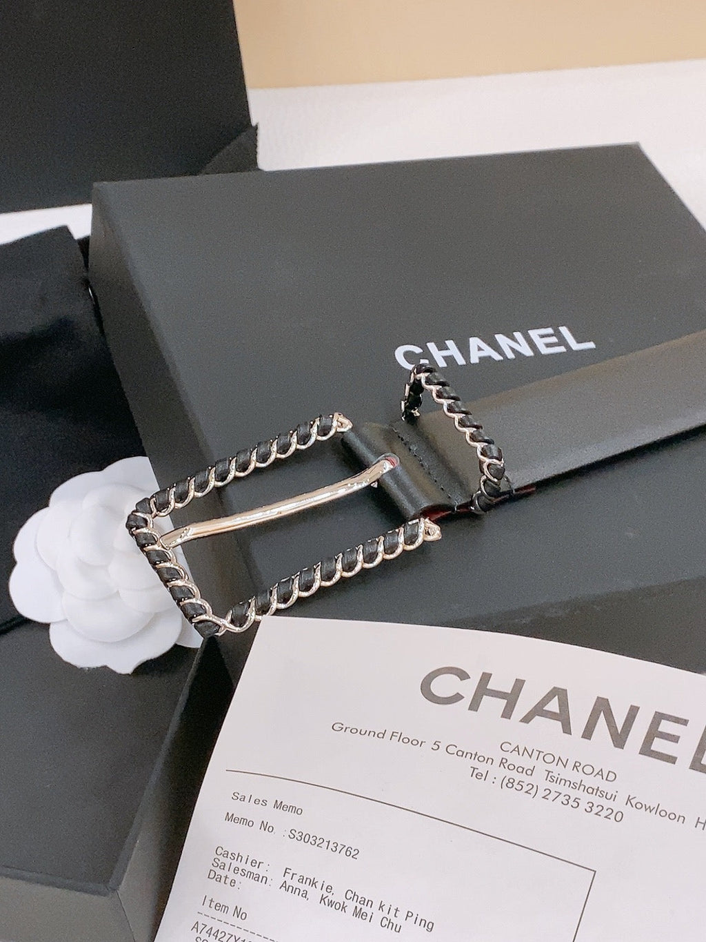 CHANEL BELT 30MM IN BLACK AND RED CALFSKIN WITH INTERWOVEN SILVER CHAIN BUCKLE