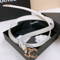 CHANEL DOUBLE C BELT 20MM IN WHITE CALFSKIN WITH GOLD CHAIN INTERWOVEN BUCKLE