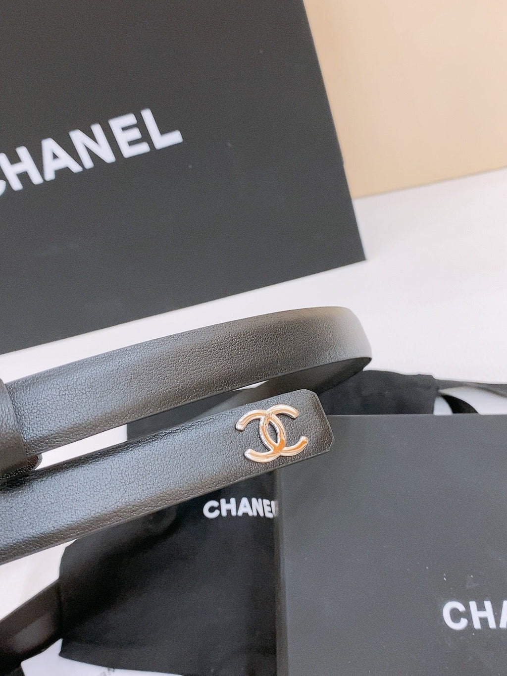 CHANEL DOUBLE C BELT 20MM IN BLACK CALFSKIN WITH SILVER CHAIN INTERWOVEN BUCKLE