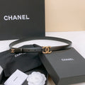 CHANEL DOUBLE C BELT 20MM IN BLACK CALFSKIN WITH GOLD-TONE CHAIN INTERWOVEN BUCKLE