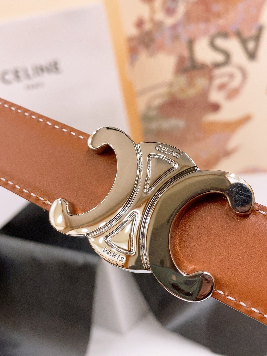 CELINE 25S BELT 25MM REVERSIBLE TRIOMPHE IN BLACK BROWN CALFSKIN 565539
