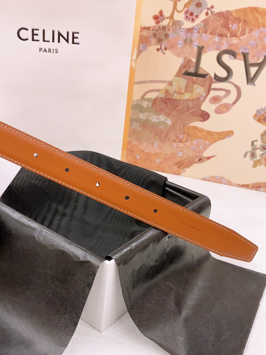 CELINE 25S BELT 25MM REVERSIBLE TRIOMPHE IN BLACK BROWN CALFSKIN 565540