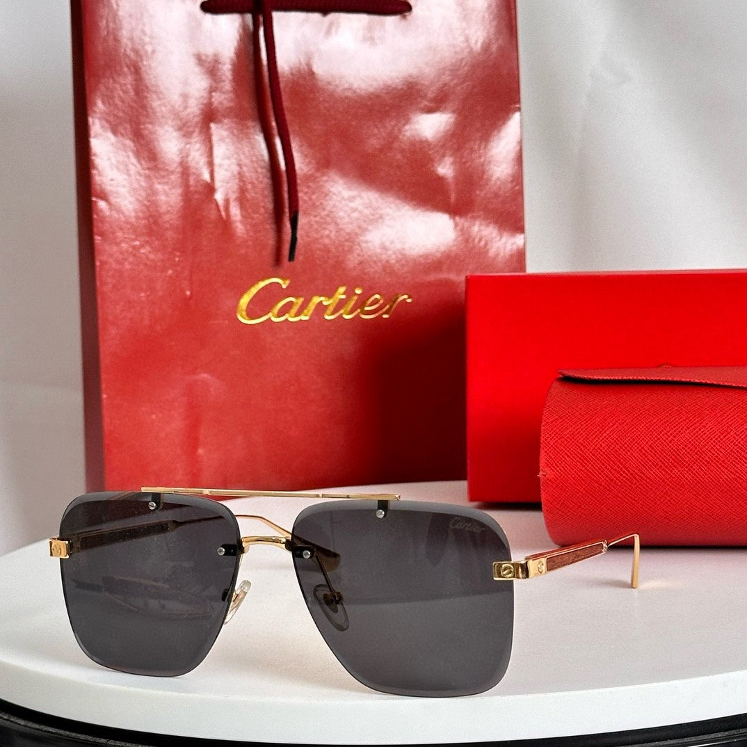 CARTIER SANTOS SQUARE FRAME SUNGLASSES 524492 IN METAL AND WOODEN