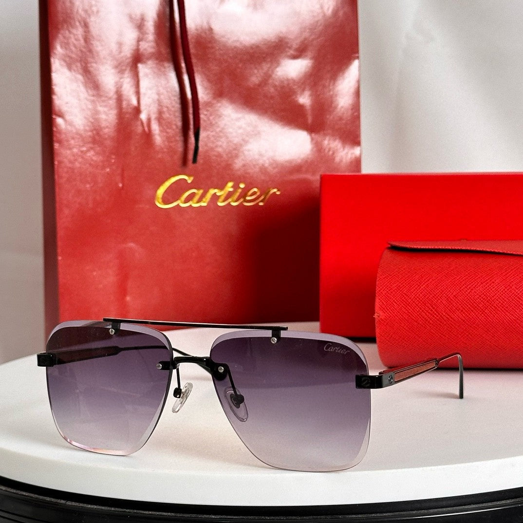 CARTIER SANTOS SQUARE FRAME SUNGLASSES 524492 IN METAL AND WOODEN