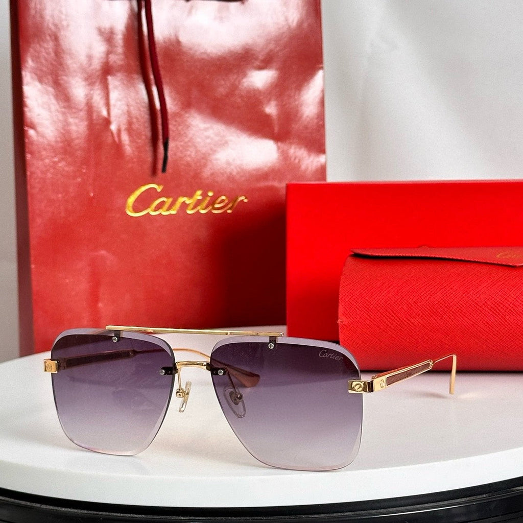 CARTIER SANTOS SQUARE FRAME SUNGLASSES 524492 IN METAL AND WOODEN