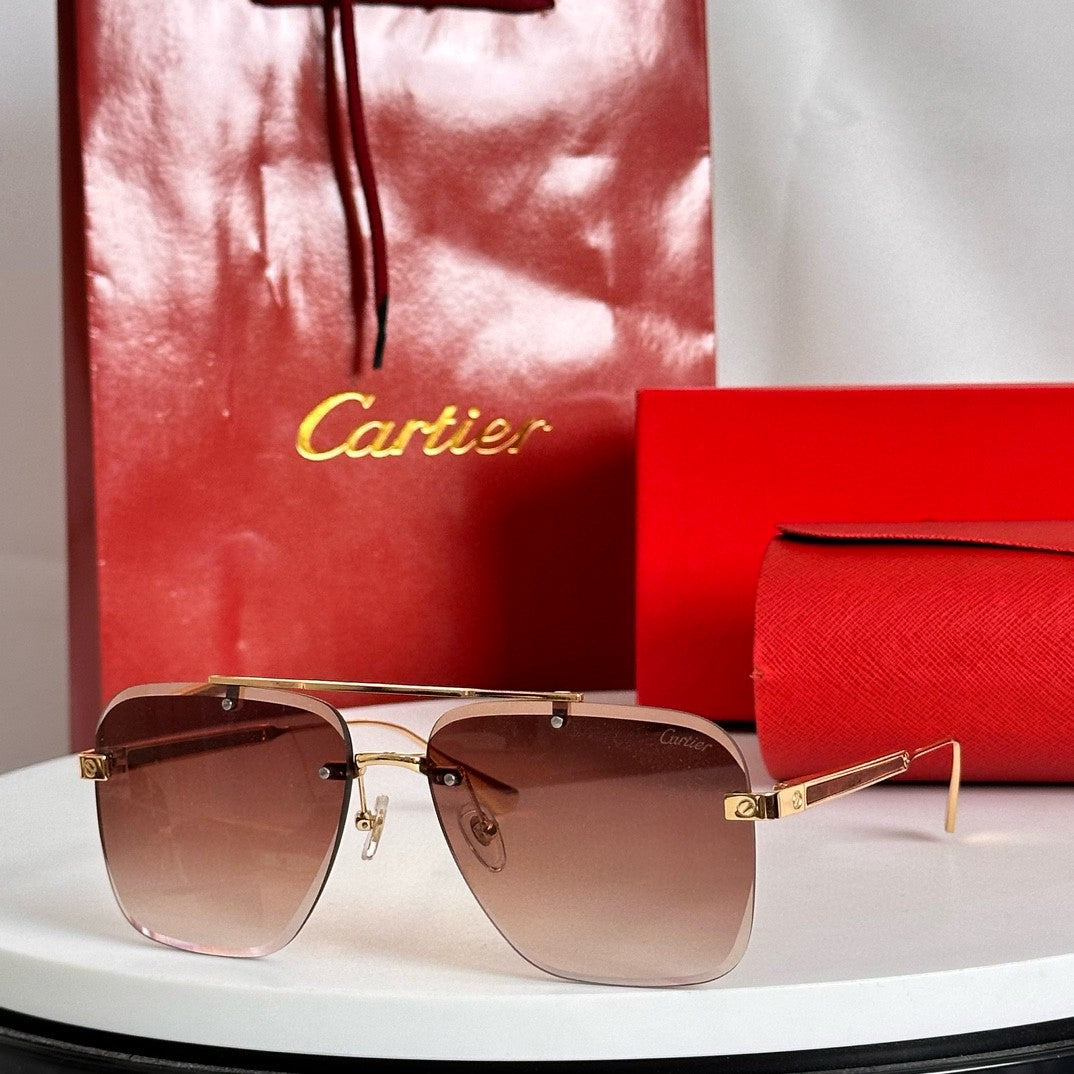 CARTIER SANTOS SQUARE FRAME SUNGLASSES 524492 IN METAL AND WOODEN