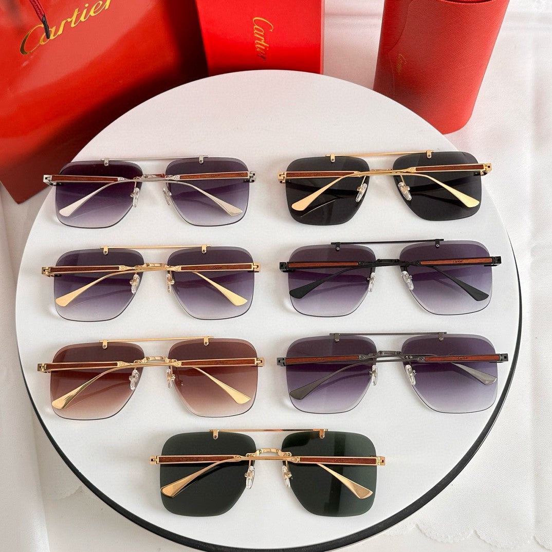 CARTIER SANTOS SQUARE FRAME SUNGLASSES 524492 IN METAL AND WOODEN