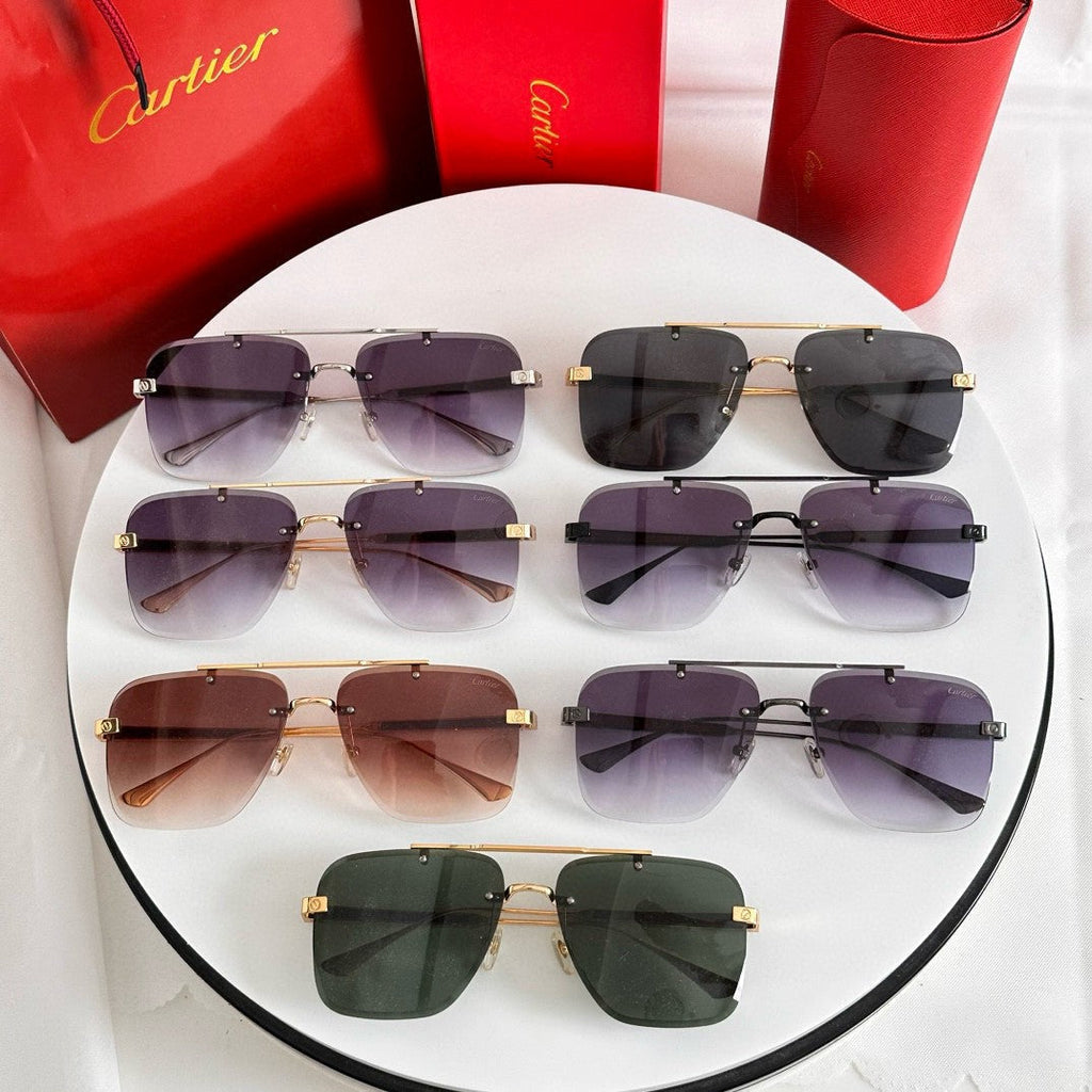CARTIER SANTOS SQUARE FRAME SUNGLASSES 524492 IN METAL AND WOODEN