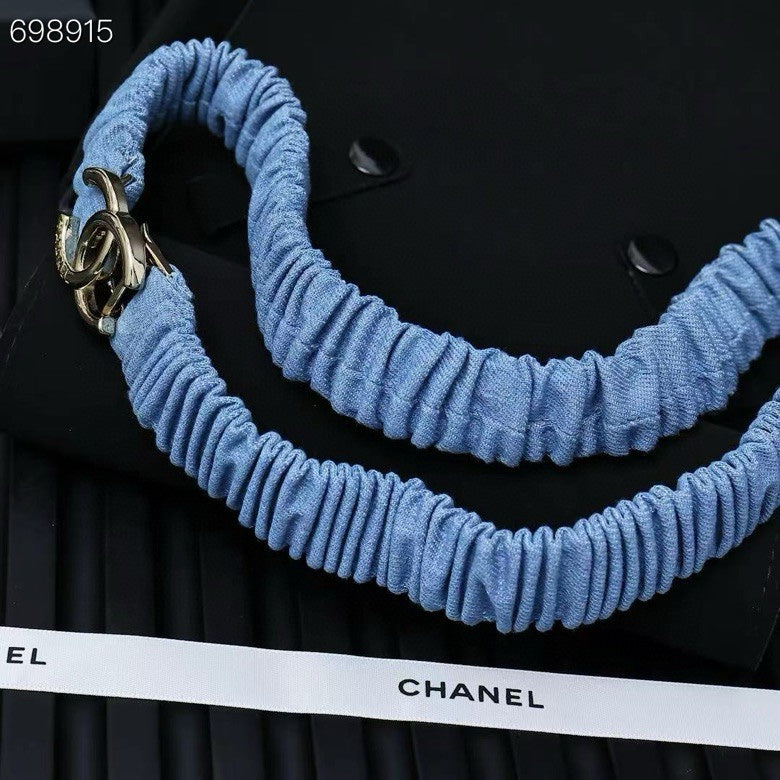 CHANEL 25P IN BLUE DENIM COLOR ELASTIC WAIST BELT
