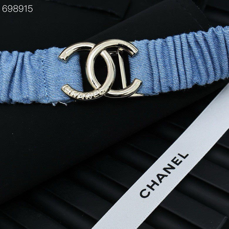 CHANEL 25P IN BLUE DENIM COLOR ELASTIC WAIST BELT