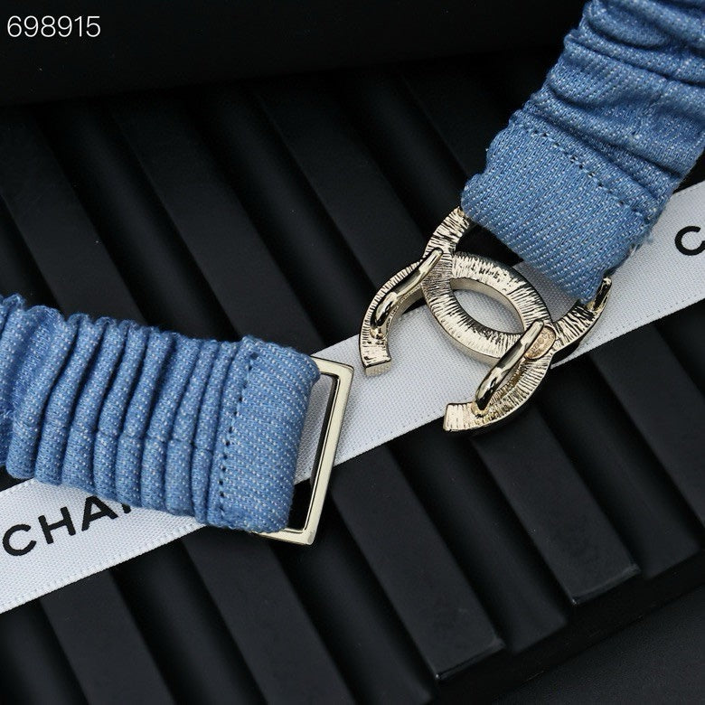 CHANEL 25P IN BLUE DENIM COLOR ELASTIC WAIST BELT