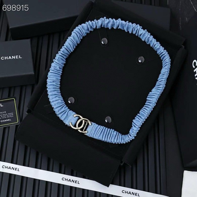 CHANEL 25P IN BLUE DENIM COLOR ELASTIC WAIST BELT
